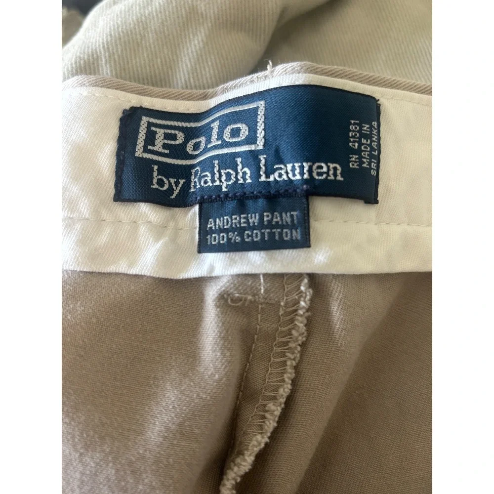 Polo Ralph Lauren Andrew Pant Mens 38x32 Khaki Tan Pleated Chino Trousers Cotton